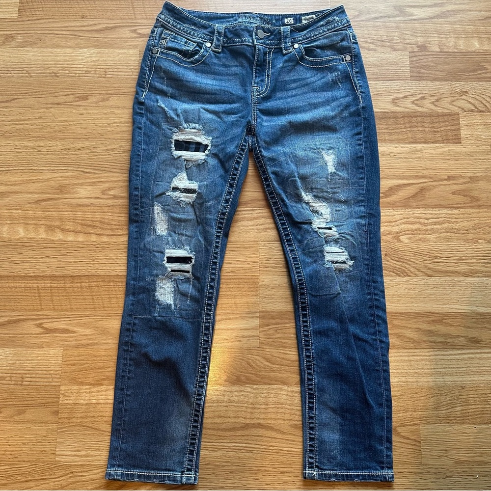 Miss Me boyfriend ankle bandana patch jeans
